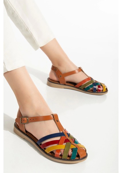 205-02 Taba Multi Ortopedik Deri Kadın Sandalet