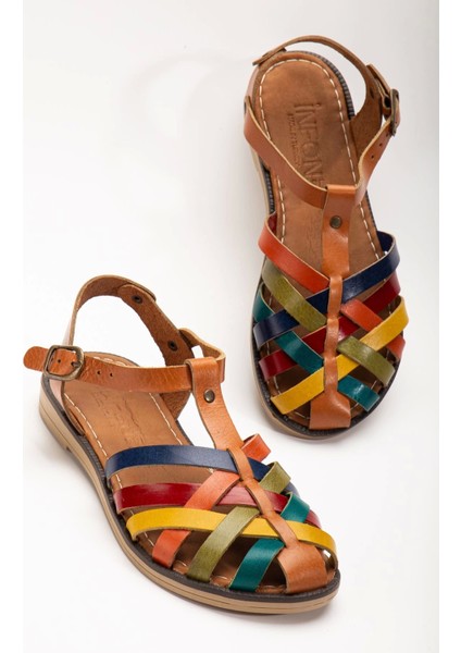 205-02 Taba Multi Ortopedik Deri Kadın Sandalet modelleri