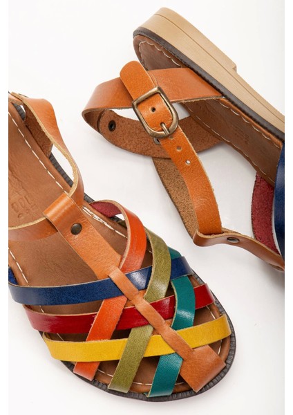 205-02 Taba Multi Ortopedik Deri Kadın Sandalet fırsatları