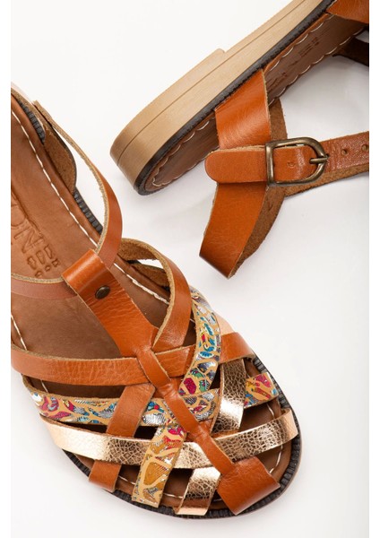 205-02 Taba Garni Ortopedik Deri Kadın Sandalet fırsatları