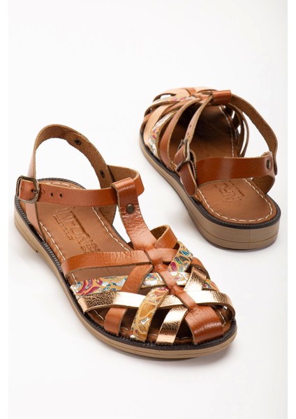 205-02 Taba Garni Ortopedik Deri Kadın Sandalet indirimleri