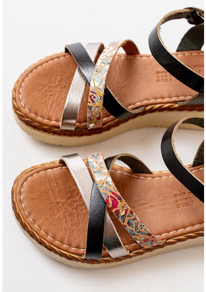 730-015 Siyah Garni Ortopedik Deri Dolgu Kadın Sandalet indirimleri