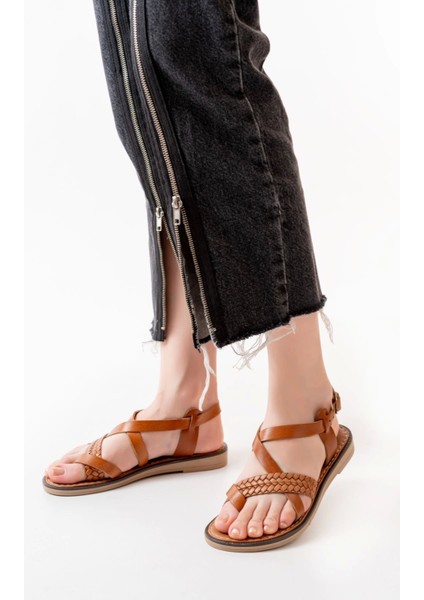 205-09 Taba Ortopedik Deri Kadın Sandalet modelleri