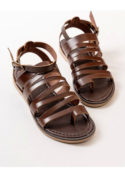 205-041 Koyu Kahve Ortopedik Deri Kadın Sandalet fırsatları