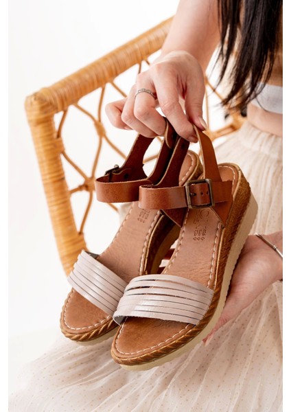 731-07 Bej Ortopedik Deri Dolgu Kadın Sandalet fırsatları