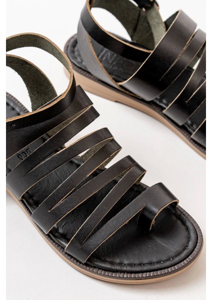 205-041 Siyah Ortopedik Deri Kadın Sandalet fırsatları