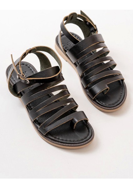 205-041 Siyah Ortopedik Deri Kadın Sandalet indirimleri