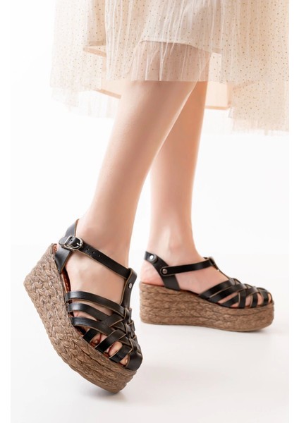 684-02 Siyah Ortopedik Deri Dolgu Kadın Sandalet fiyatları