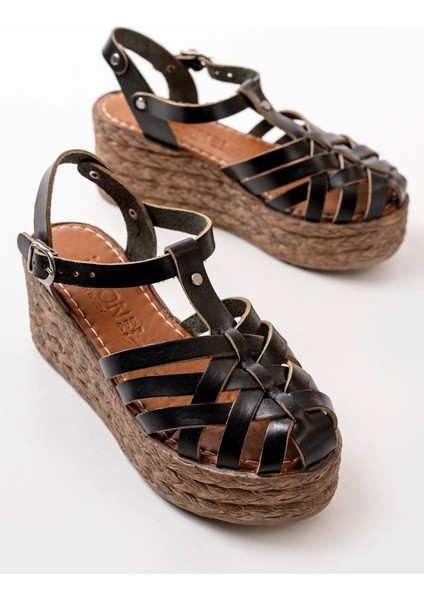 684-02 Siyah Ortopedik Deri Dolgu Kadın Sandalet fırsatları