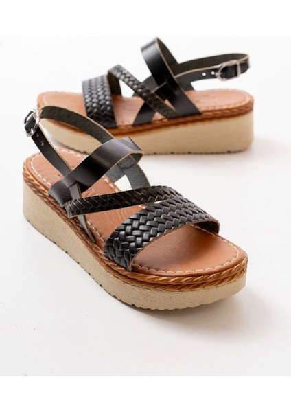 730-152 Siyah Ortopedik Deri Dolgu Kadın Sandalet fırsatları