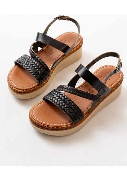 730-152 Siyah Ortopedik Deri Dolgu Kadın Sandalet indirimleri