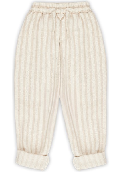 Carrot Pantolon Vizon Çizgili Keten modelleri