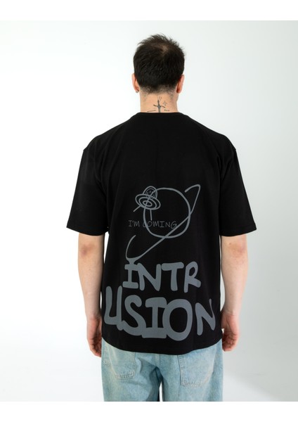 Oversıze Unisex Baskılı T-Shırt Intrusıon Black