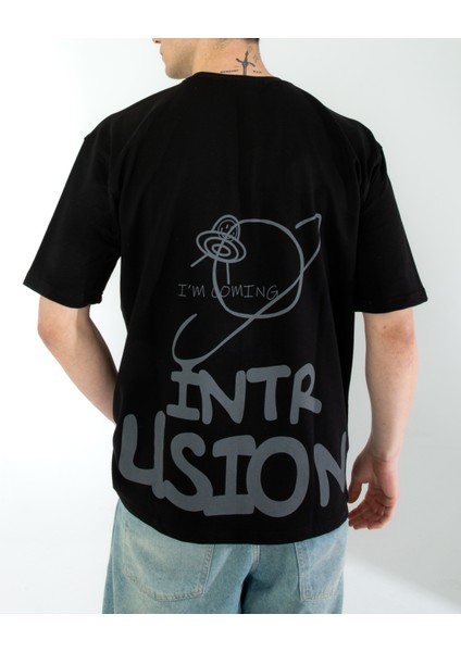 Oversıze Unisex Baskılı T-Shırt Intrusıon Black fiyatları