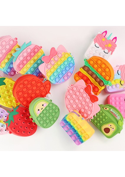 TS571 Stili Parmak Oyuncağı Itme Kabarcıklı Oyuncak Gökkuşağı Unicorn Bozuk Para Cüzdanı Bayan Çanta Silika Basit Dimple Omuz Çantaları Kızlar Için Erkek Hediye (Yurt Dışından)