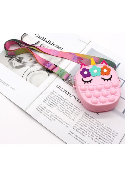 KB-001-29 Stili Moda Fidget Oyuncakları Itme Kabarcık Oyuncak Gökkuşağı Unicorn Madalyon Cüzdan Bayan Çanta Silika Basit Dimple Omuz Çantaları Kızlar Için (Yurt Dışından)