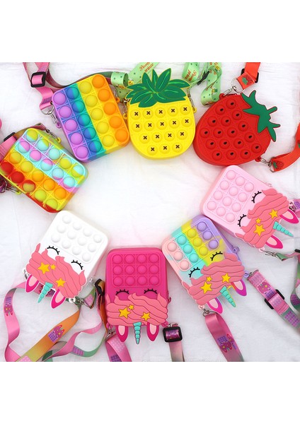 KB-001-29 Stili Moda Fidget Oyuncakları Itme Kabarcık Oyuncak Gökkuşağı Unicorn Madalyon Cüzdan Bayan Çanta Silika Basit Dimple Omuz Çantaları Kızlar Için (Yurt Dışından) modelleri
