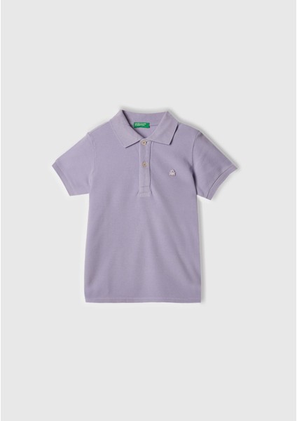 Erkek Çocuk Mor Logolu Pike Polo T-Shirt