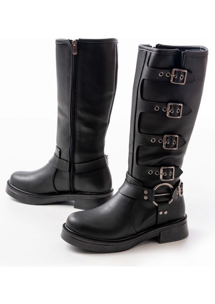 02-346 Siyah Düz Topuklu Günlük Bayan Binici Çizme modelleri