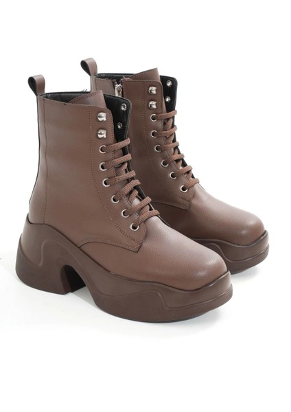 FZ-2550 Kahverengi Yüksek Tabanlı Bağcıklı Fermuarlı Günlük Kadın Bot indirimleri