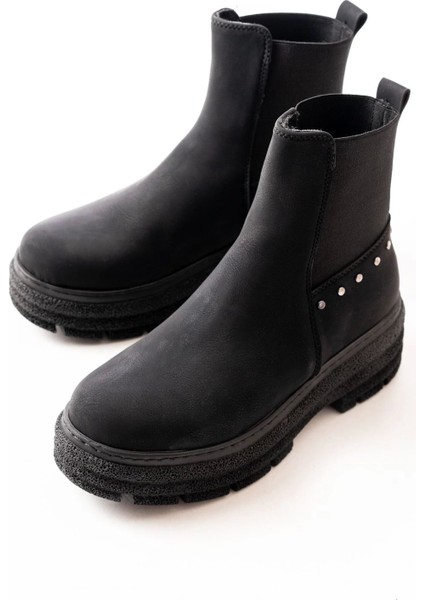 749-2005 Siyah Zümrüt Düz Topuklu Lastikli Günlük Kadın Bot fırsatları