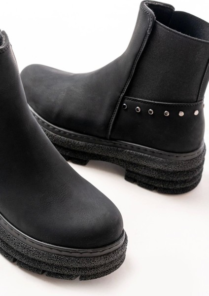 749-2005 Siyah Zümrüt Düz Topuklu Lastikli Günlük Kadın Bot indirimleri