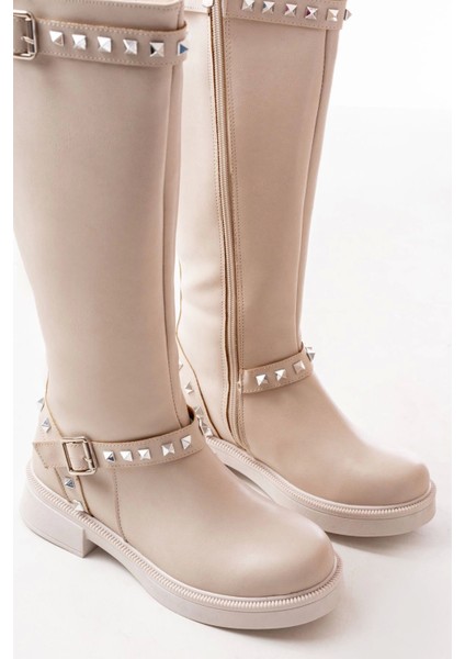 02-307 Bej Düz Topuklu Günlük Bayan Binici Çizme modelleri