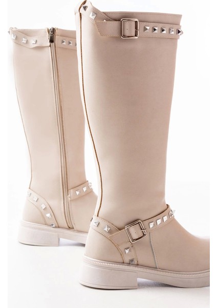 02-307 Bej Düz Topuklu Günlük Bayan Binici Çizme fırsatları