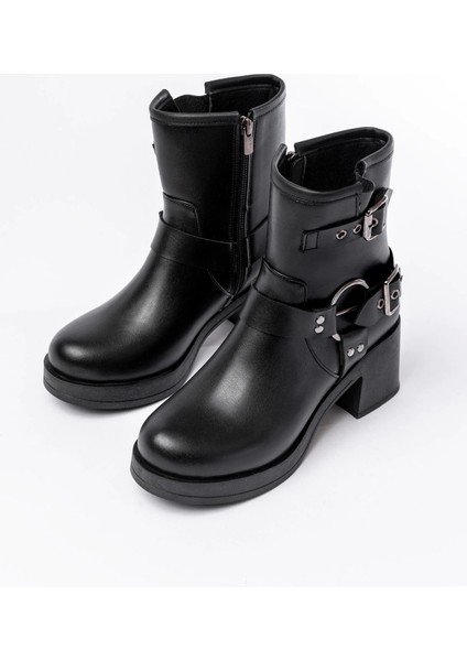 5109-3028 Siyah Toka Aksesuarlı Fermuarlı Topuklu Günlük Kadın Bot fırsatları