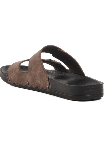 Kahve Çift Bantlı Hafif Deri Erkek Terlik PC-7038 M fırsatları