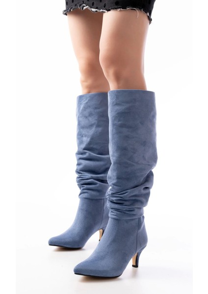 SR-2001 Kot Mavi Süet Ince Topuklu Günlük Bayan Çizme fiyatları