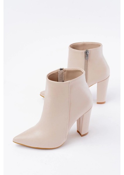 VRT-4801 Bej Yüksek Kalın Topuklu Fermuarlı Kadın Bot fırsatları
