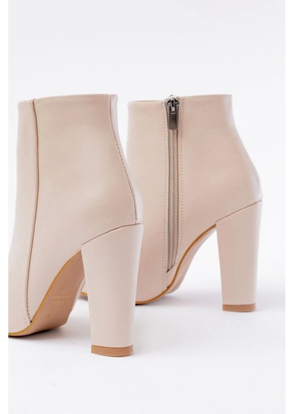 VRT-4801 Bej Yüksek Kalın Topuklu Fermuarlı Kadın Bot indirimleri