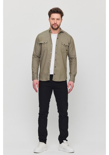 Slim Fit Erkek Dar Kesim Pamuklu Çıçıtlı Kot Gömlek