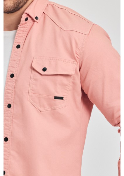 Slim Fit Erkek Dar Kesim Pamuklu Çıçıtlı Kot Gömlek