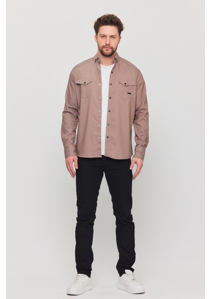 Slim Fit Erkek Dar Kesim Pamuklu Çıçıtlı Kot Gömlek