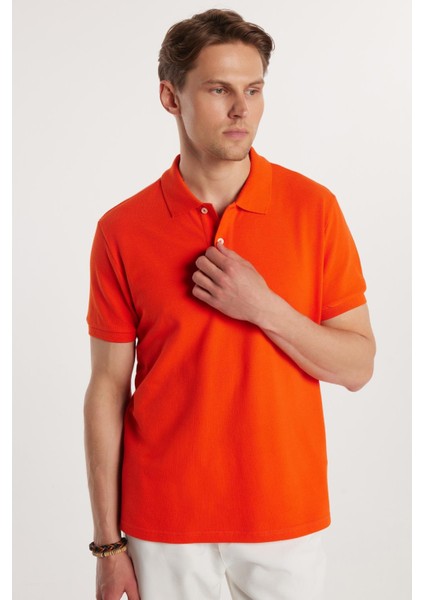 Erkek Slim Fit Dar Kesim %100 Pamuk Nar Polo Yaka Tişört fırsatları