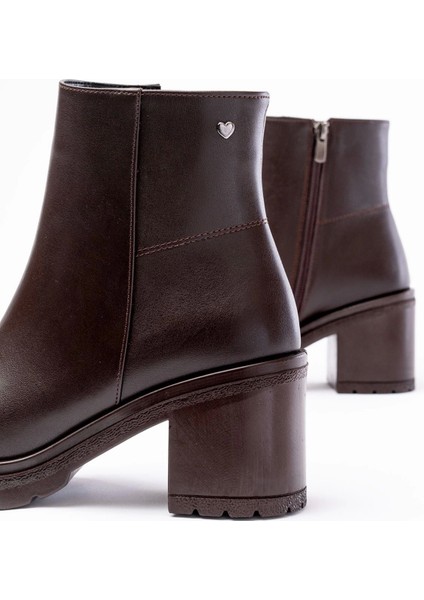 767-3020 Kahverengi Fermuarlı Kalın Topuklu Günlük Kadın Bot indirimleri