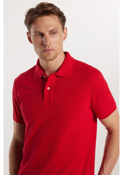 Erkek Slim Fit Dar Kesim %100 Pamuk Kırmızı Polo Yaka Tişört fiyatları