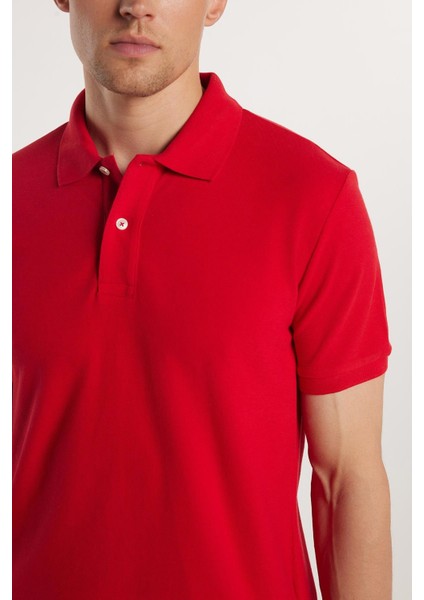 Erkek Slim Fit Dar Kesim %100 Pamuk Kırmızı Polo Yaka Tişört modelleri
