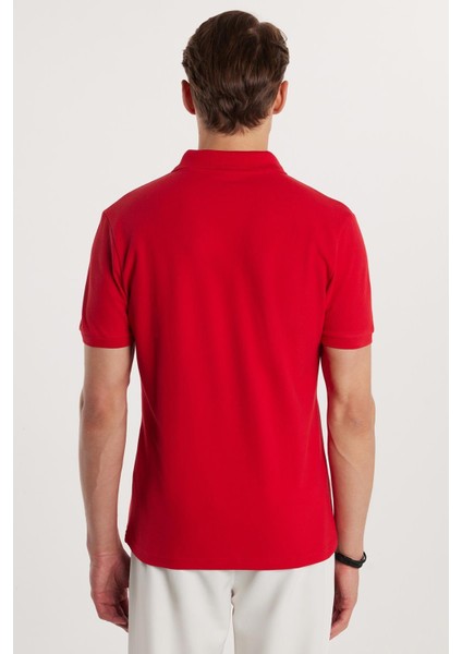 Erkek Slim Fit Dar Kesim %100 Pamuk Kırmızı Polo Yaka Tişört indirimleri