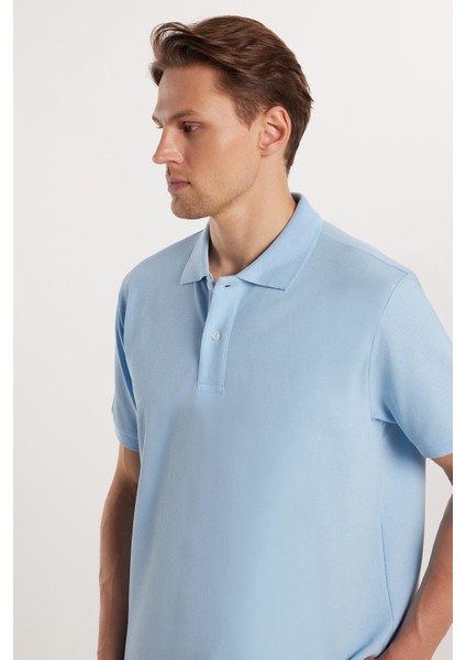 Erkek Regular Fit Klasik Kesim %100 Pamuk Düz Pike Mavi Polo Yaka Tişört modelleri