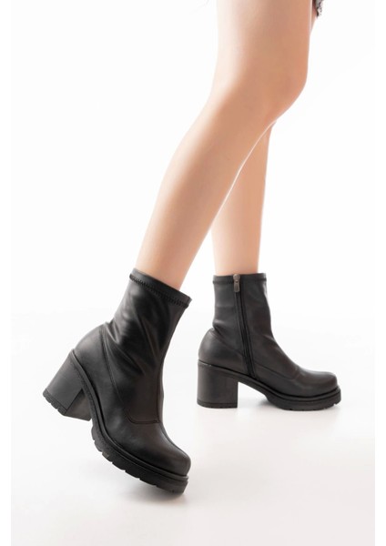 767-3012 Streç Siyah Fermuarlı Günlük Kadın Bot modelleri