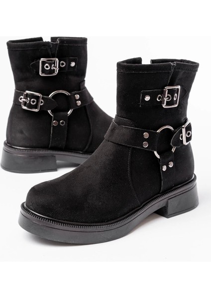 02-2013 Siyah Süet Toka Aksesuarlı Fermuarlı Günlük Kadın Bot modelleri