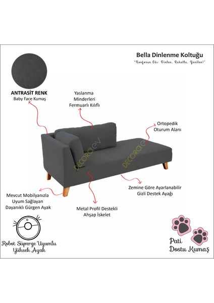 Bella Antrasit Rahat Dinlenme Koltuğu Puf Koltuk Kanepe Josefin Koltuk Terapi Koltuğu Psikolog Koltuğu Bekleme Koltuğu Kitap Okuma Koltuğu fiyatları