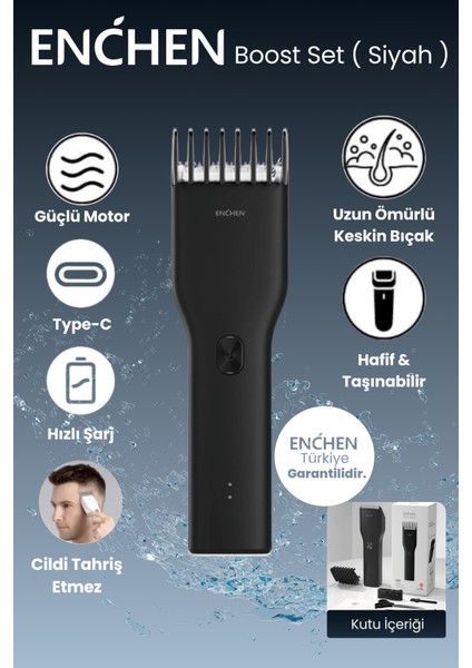 Boost Siyah Taşınabilir Şarjlı Saç Kesim Seti