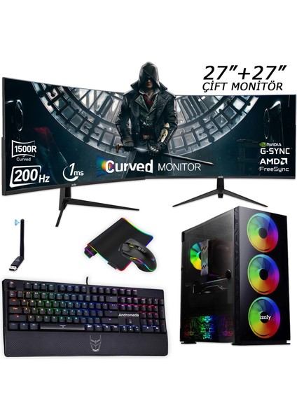 Mask x İ5-12400F 32GB 256GB M.2 NVME+512GB SSD Geforce Rtx 4060 8gb 27"+27" Oyuncu Masaüstü Bilgisayarı
