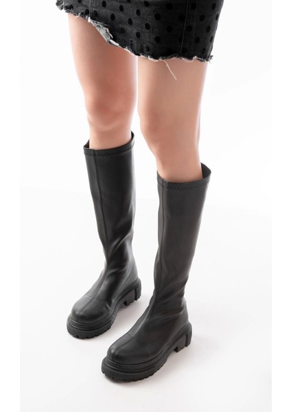 812-301 Siyah Streç Arkadan Fermuarlı Günlük Kadın Çizme fırsatları