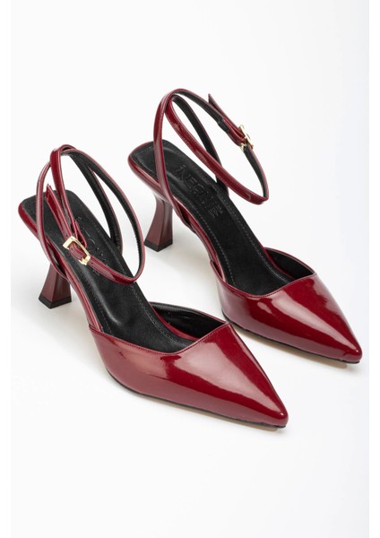 ST-004 Bordo Rugan Günlük 7 cm Topuklu Bayan Ayakkabı modelleri