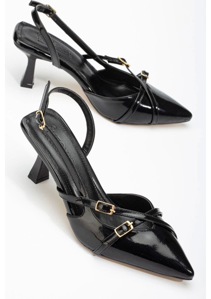 ST-005 Siyah Rugan Günlük 7 cm Topuklu Bayan Ayakkabı modelleri